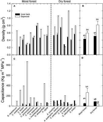 Biophysical Properties of Inner Bark and Sapwood in Tree Species From Forests With Contrasting Precipitation in Subtropical South America
